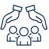 Protective hands over three people, symbolizing group insurance coverage.