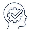 Head with gear and checkmark, representing optimized thinking or process improvement.