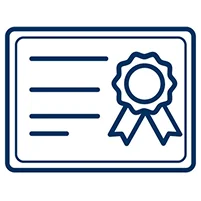 A graphic depicting a certificate with lines for text and a ribbon seal, symbolizing achievement or recognition.