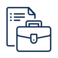 Icon depicting a briefcase alongside a document with bullet points, symbolizing business or professional tasks.