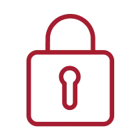 A simple red padlock icon with a keyhole, representing security and protection.
