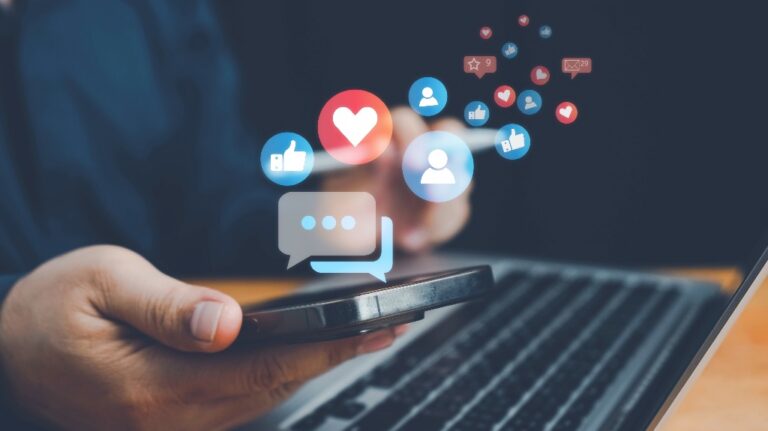 social icons coming out of a phone